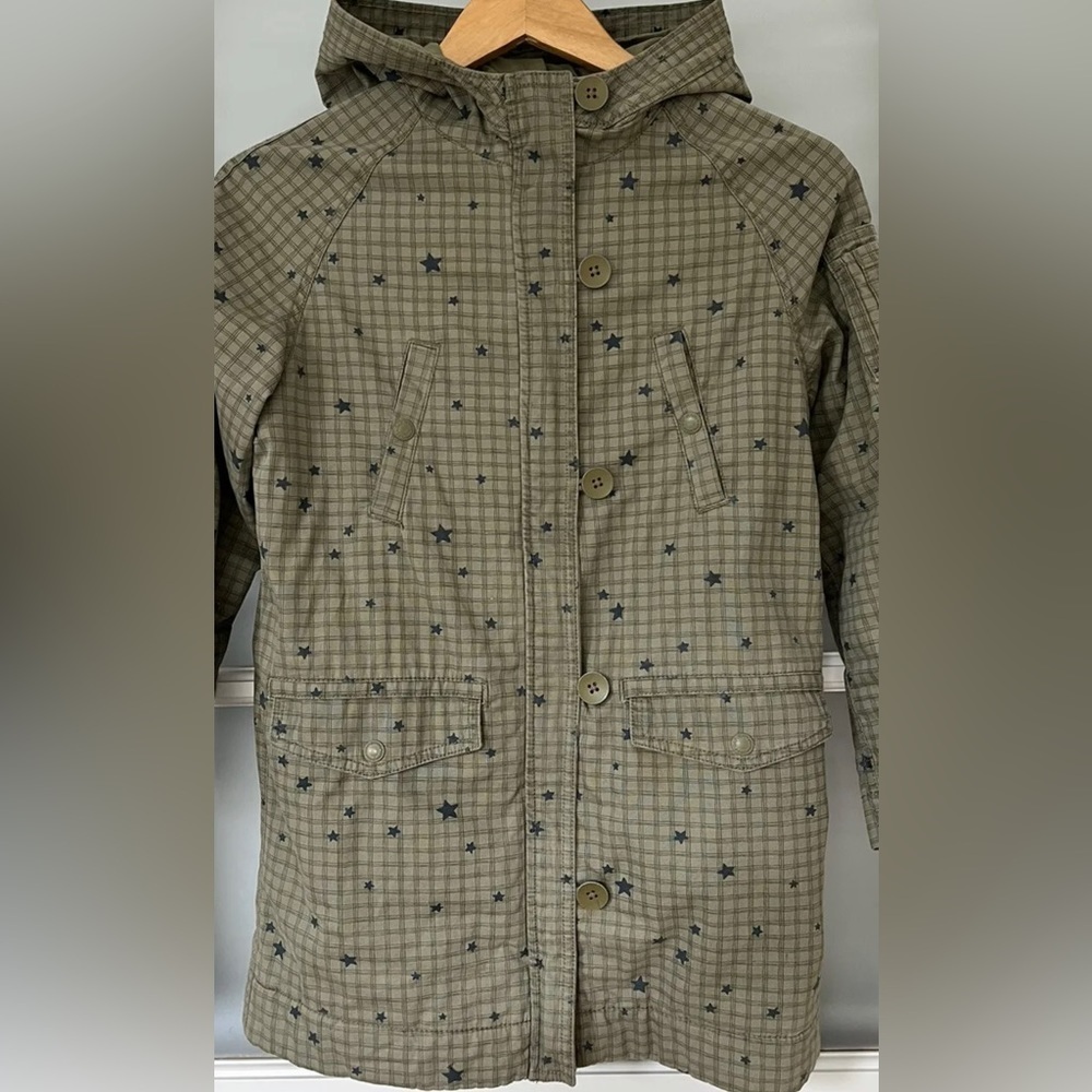 Gap Kids Unisex M Hooded Army Green Military Style Jacket Coat Stars